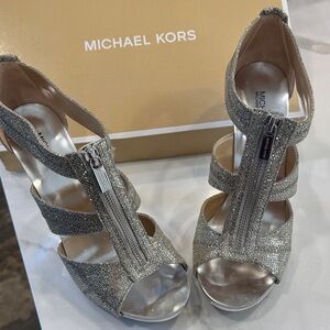 Michael Kors Shimmering Silver Strappy Heels